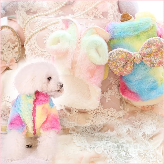 DOPI Puppy Clothes Colorful Tie-dye Keep Warm Zipper Closure Winter Dog Hooded Coat Puppy Costume