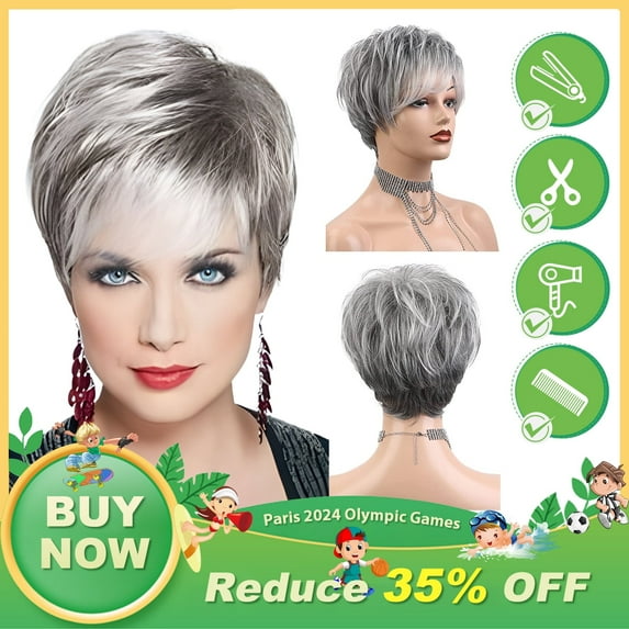 DOPI Real Remy Human Hair Bob Hair Gray Wig Toupee Hairpiece Top Wig For Women Synthetic Hair