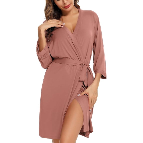 DOPI Robe for Women Kimono Robes Soft Bamboo Sleepwear Short Knit Bathrobe Ladies Loungewear S-XXL