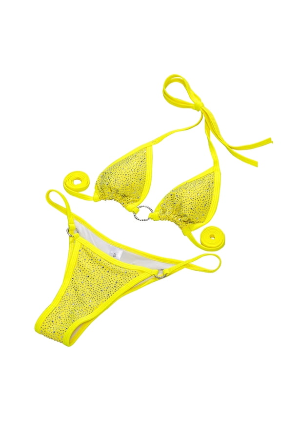 Sexy Bandage Solid Bikini Diamond Women's Swimsuit Popular Split Swimwear