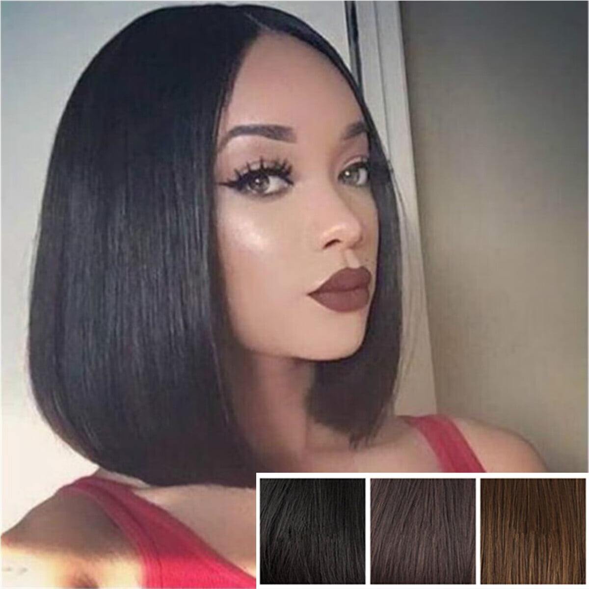 DOPI Short Bob Wigs Lace Front Wigs Human Hair Straight Bob Wigs DOPI Virgin Straight Bob Human Hair Wigs For Blac(2Pack)