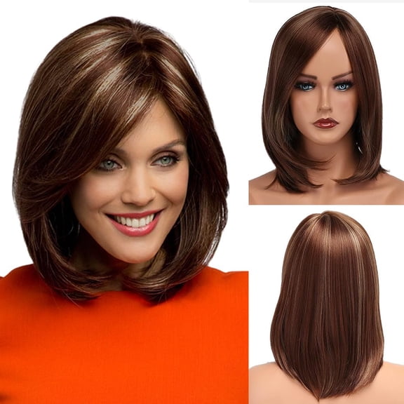 DOPI Short Bob Wigs Straight Hair Wigs for Women Party Cosplay Accessories Full Wig (Light Blonde Mix Color)