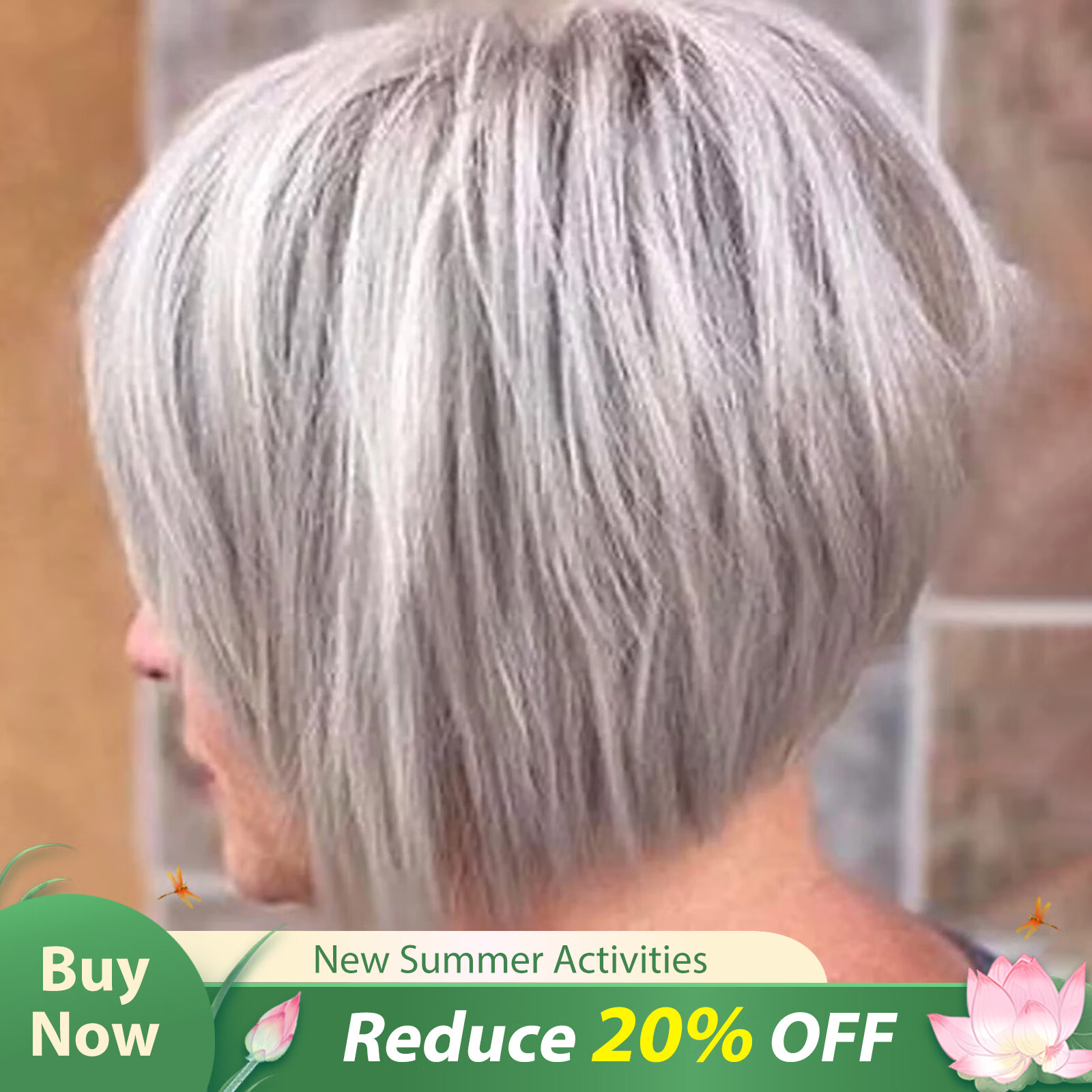 DOPI Short Grey Bob Wigs, Sliver Gray Synthetic Straight Hair