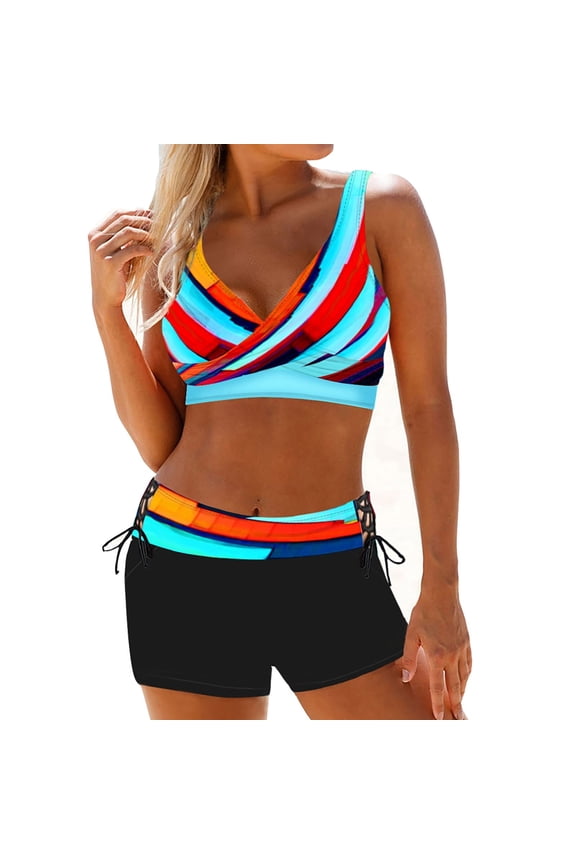 Summer Beach Bikini Skinny Gathered Tied Rope Flat Corner Swimsuit