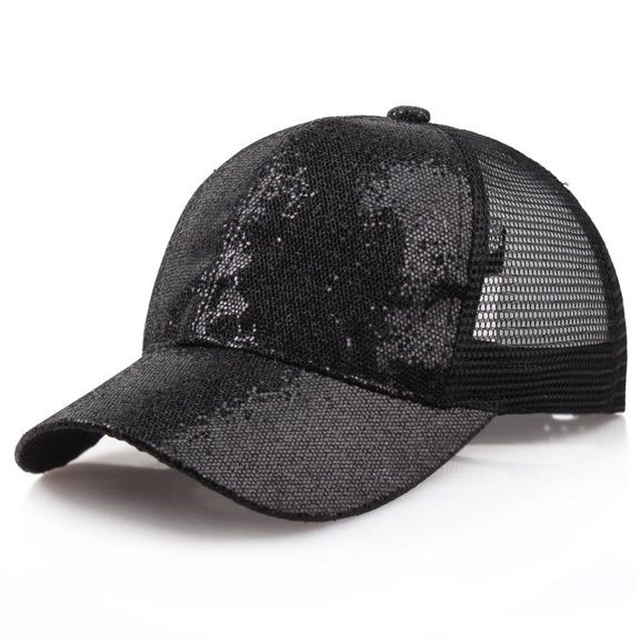 DOPI Time Fashion Hat Women Girl Ponytail Baseball Cap Sequins Shiny Messy Bun Snapback Hat Sun Caps