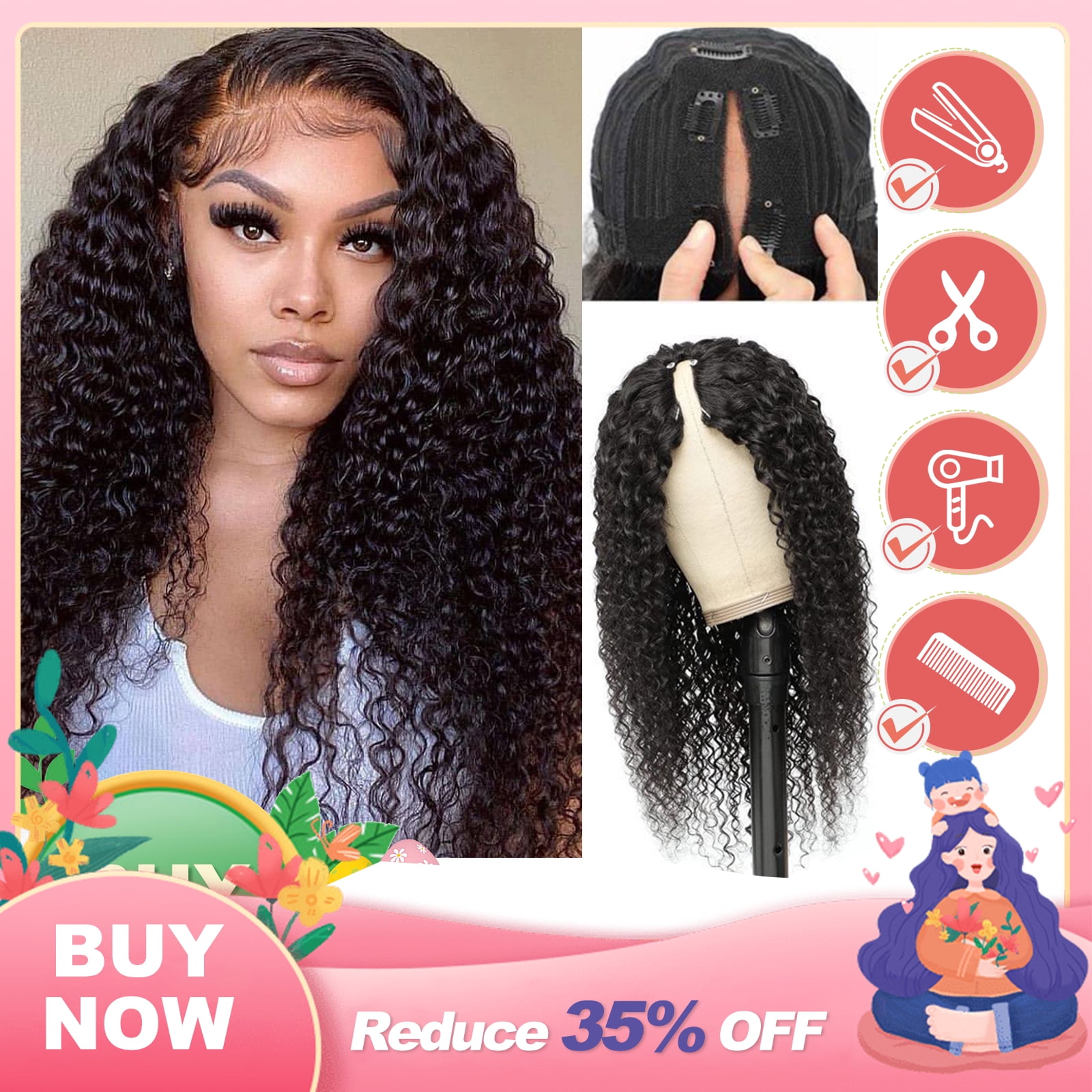 DOPI V Part Wigs Human Hair Wigs Deep Wave For Black Women Deep