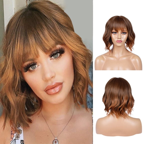 DOPI WEIKI Women's Wigs Mid-point Dyed Black Gradient Brown Long Curly Hair Big W^aves(2Pack)