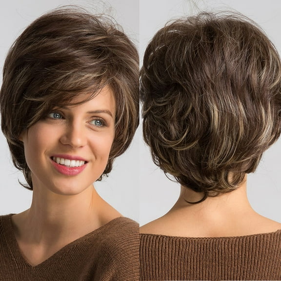 DOPI Wigs Length Heat- Short Brown Mixed Hair Fiber Synthetic Fashion wig