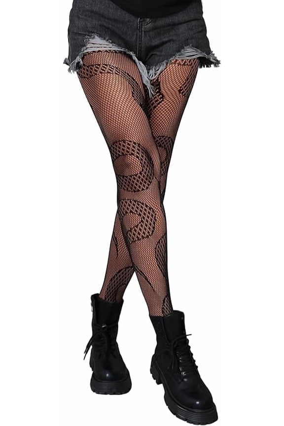 Women Fishnet Stockings with Floral Pattern, High Waist Stretchy Lace Tights, Snag-Resistant Patterned Tights for Parties Cosplay Daily Wear