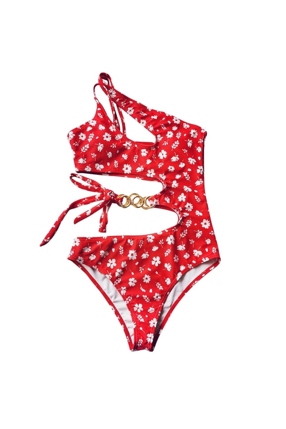 Women Hollow out Print Fashion Sexy Strappy One-Piece Bikini Swimwear Beachwear