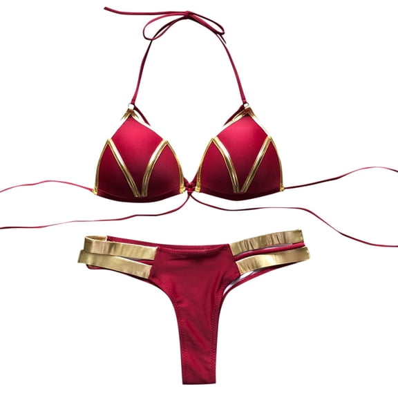 DOPI Women Lace Up Bikini Set Hot Stamp Sport Swimwear Push-Up Padded Swimsuit