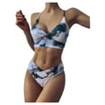 thumbnail image 1 of DOPI Women Push Up High Cut Hight Waist Bikini Set Two Piece Water Color Swimsuit, 1 of 6