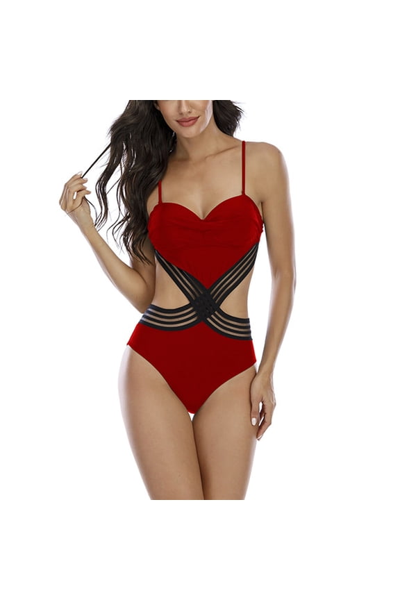Women Sexy Heart-Shaped Halter And Waist Strap One-Piece Swimsuit
