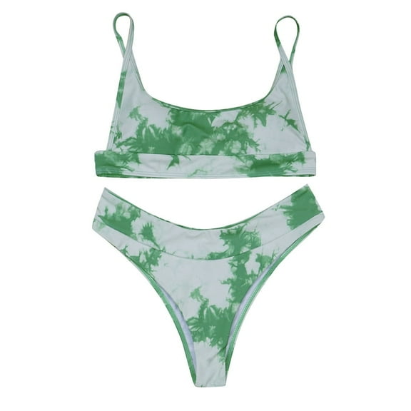 DOPI Women Sexy Tie-dye Pattern Top With Panty Bikini Set Two Piece Swimwear