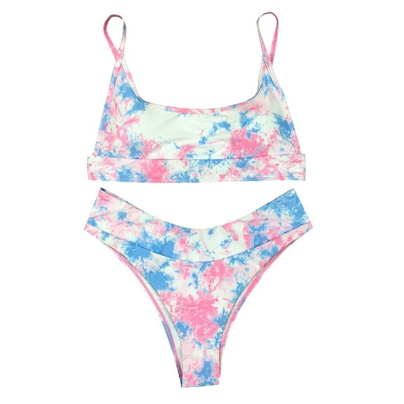 DOPI Women Sexy Tie-dye Pattern Top With Panty Bikini Set Two Piece Swimwear