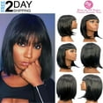 thumbnail image 1 of DOPI Women Short Straight Black Wig with Bangs, 12 Inches, 1 of 4