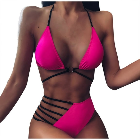 DOPI Women Split Bikini Sexy Leopard Print Swimwear Backless Swimsuit Bathing Suit