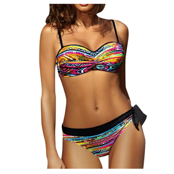 DOPI Women Two Piece sexy Print color Sets Plus Size Beachwear Swimsuit Bikini
