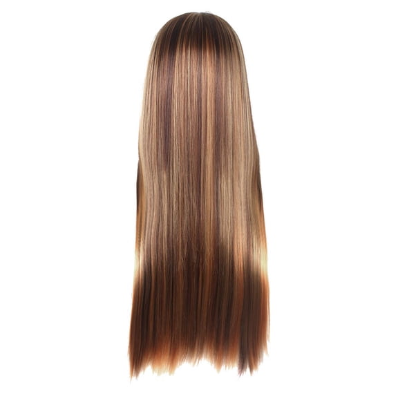 DOPI Women's Brown Highlight Ombres Human Hair Wigs Long Brazilian Hair Wigs