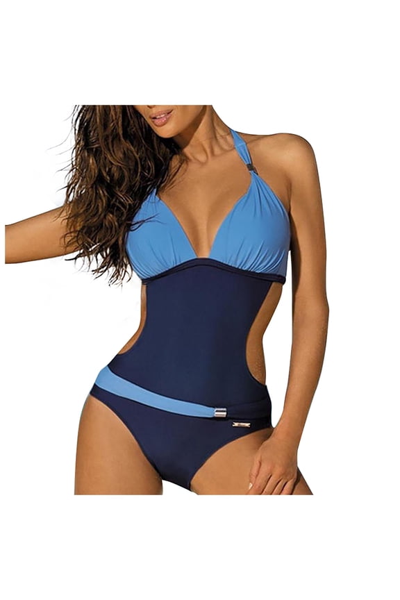 Women's Color Matching Bead Bandage Cushion Push Up Swimsuit Bikini Swimsuit