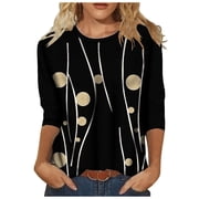 DOPI Womens Fashion Casual Print Round Neck Long Sleeve Loose Sweater Top