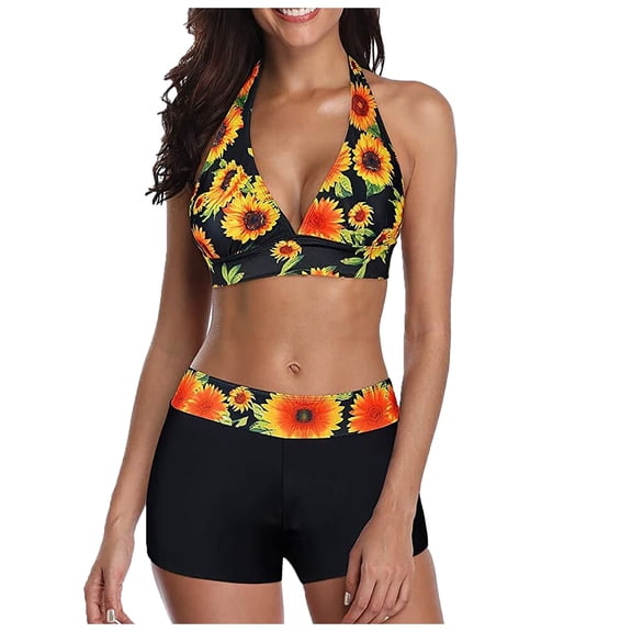 DOPI Women's Fashion Sexy Digital Printing High Waist Split Bikini Beach Swimsuit