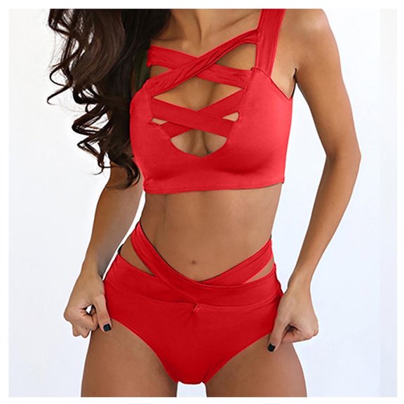 DOPI Women's Fashion Sexy Open Binding Style Casual Two Piece Bikini Swimsuit