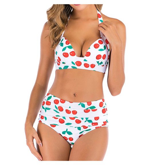 DOPI Women's Fashion Swimsuit Printed Sexy High Waist Split Bikini Swimsuit
