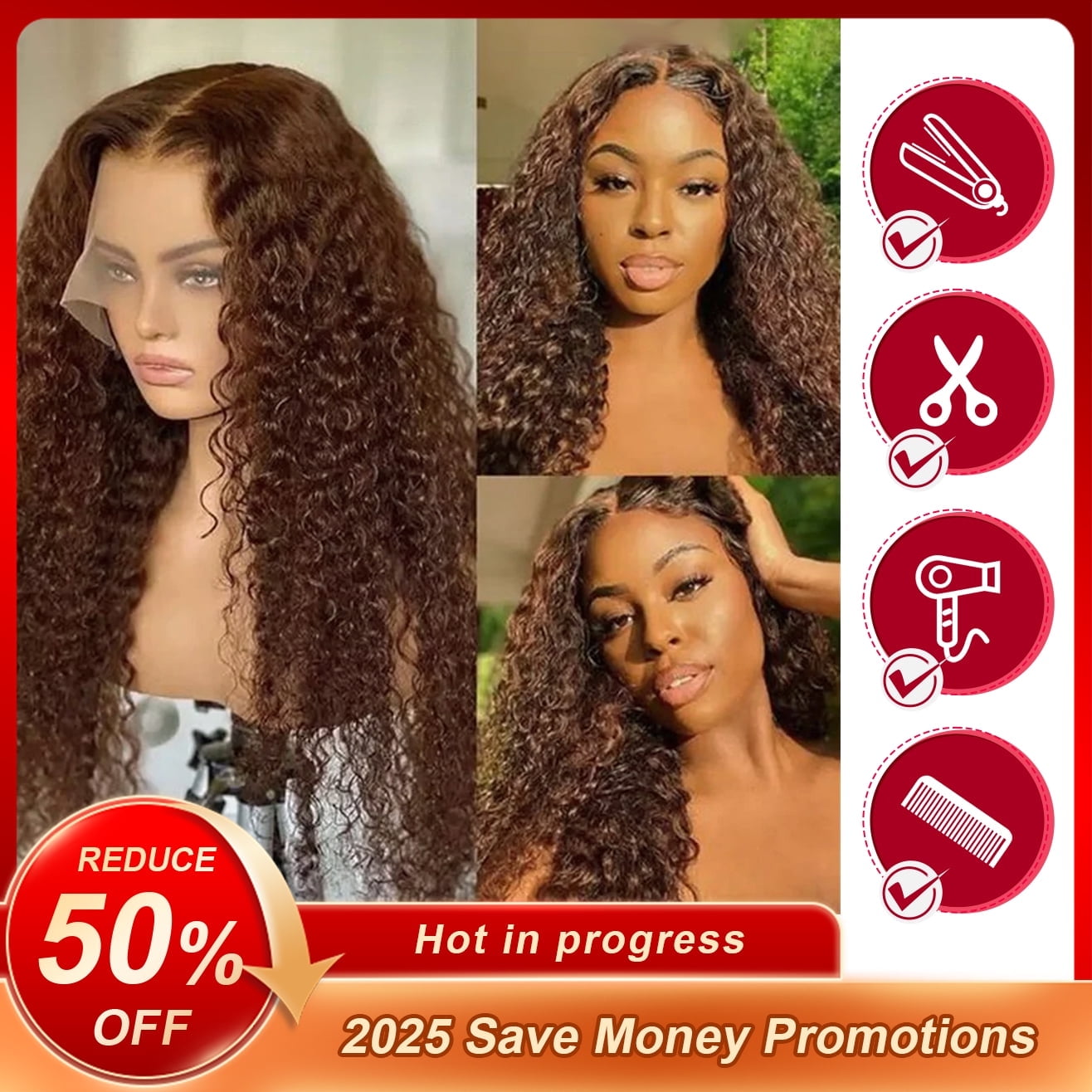 DOPI Women's Fashion Wig Brown Synthetic Hair Long Wigs Wave Curly Wig