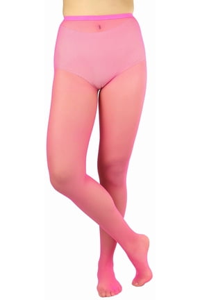 Women's Fishnet Seamless Full Footed Panty Hose Tights Hosiery - Hot Pink - One Size