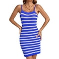 thumbnail image 1 of DOPI Women's Knit Beach Cover Up Dress Square Neck Spaghetti Strap Stripe Sleeveless Cami Coverup Striped Tank Top Curve Dress, 1 of 6