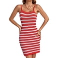 thumbnail image 1 of DOPI Women's Knit Beach Cover Up Dress Square Neck Spaghetti Strap Stripe Sleeveless Cami Coverup Striped Tank Top Curve Dress, 1 of 6