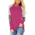 thumbnail image 1 of DOPI Women's Leopard Print Color Matching Round Neck Long Sleeved Shirt Striped Casual Top Autumn T-shirt, 1 of 1