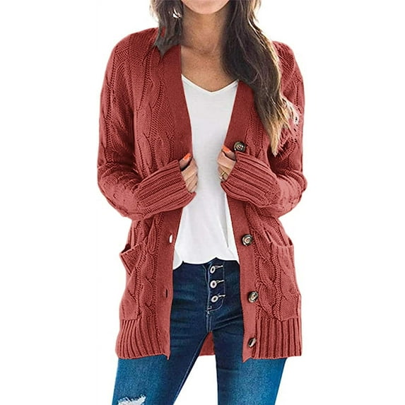 DOPI Women's Open Front Cardigan Sweaters Fashion Button Down Cable Knit Chunky Outwear Coats