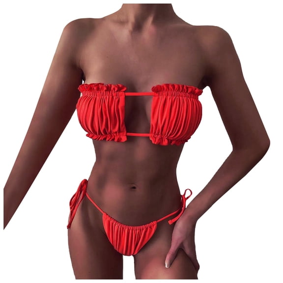 DOPI Women's Sexy Pleated Bikini Fashion Multi Color Two Piece Beach Suit Swimsuit