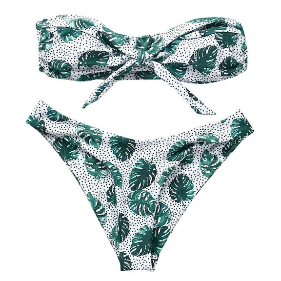 DOPI Women's Sexy Print Bow Tie High Cut Bandeau Bikini Set Two Piece Swimsuit
