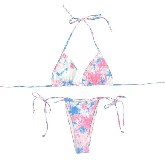 DOPI Women's Sexy Tie-Dye Lace Up High Cut Leg Halter Bikini Set Two Piece Swimsuit