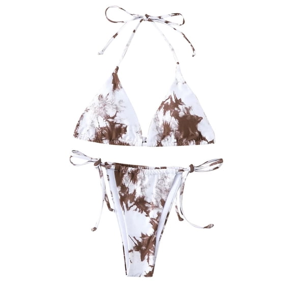 DOPI Women's Sexy Tie-Dye Lace Up High Cut Leg Halter Bikini Set Two Piece Swimsuit
