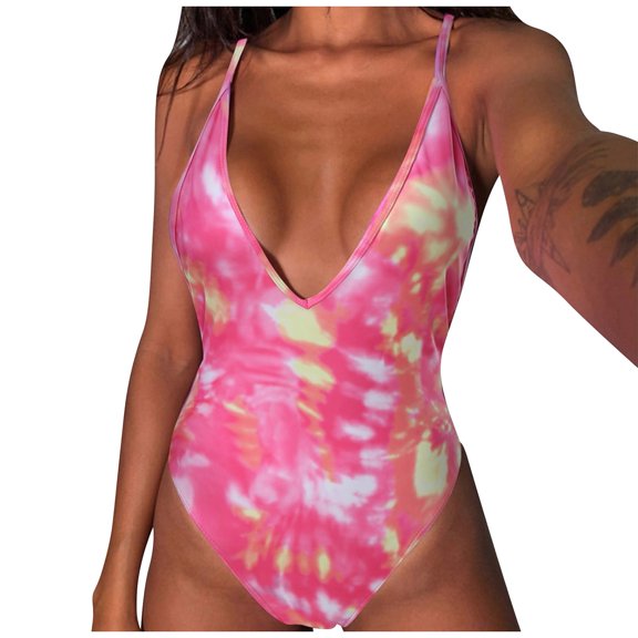 DOPI Women's Summer Casual Fashion Sexy Printed V-neck Bikini Beach Swimwear