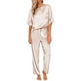 thumbnail image 1 of DOPI Womens Satin Silky Pajama Set Short Sleeve Shirt with Long Pajama Pant Set Soft Loungewear, 1 of 8