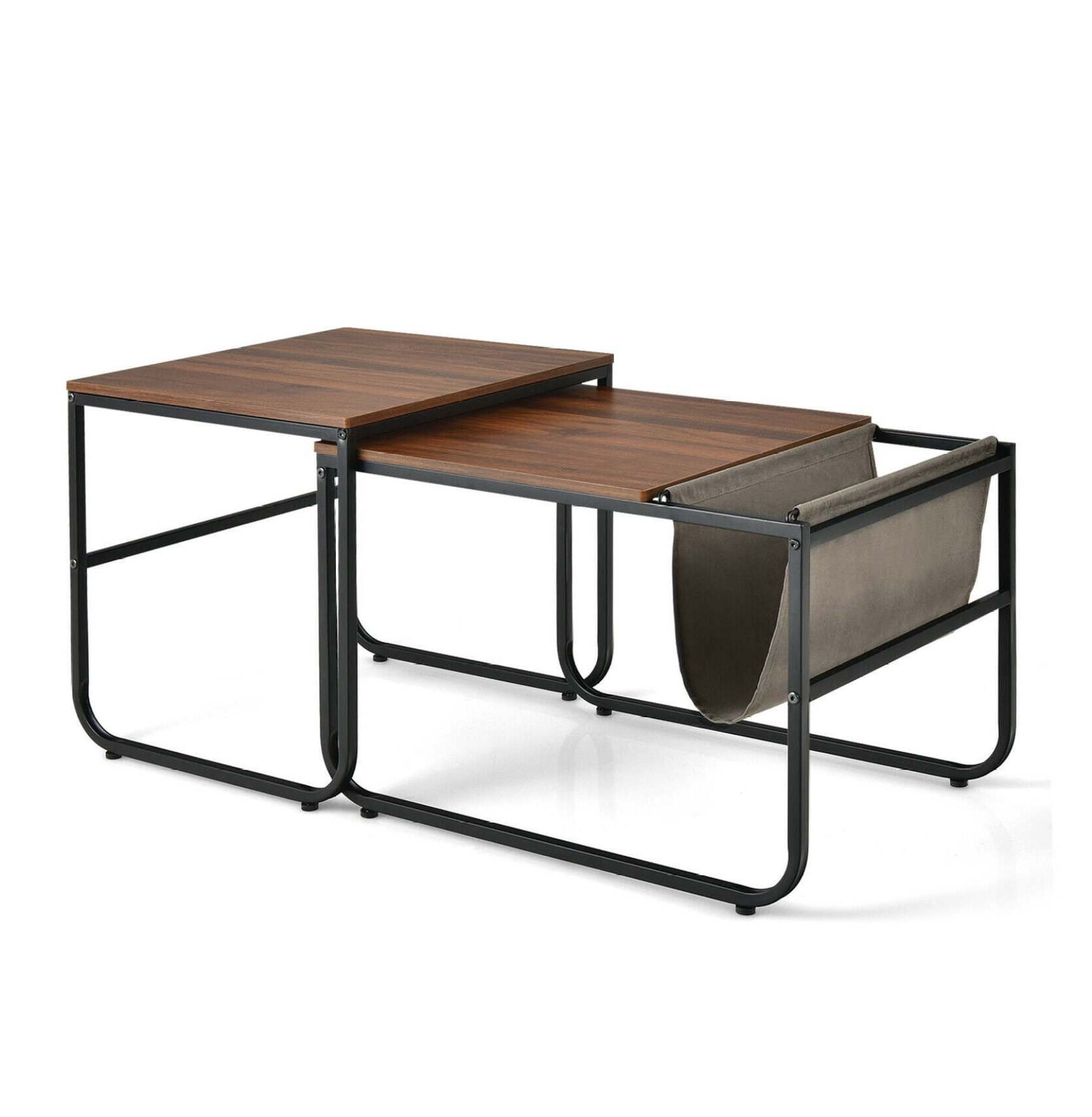 DOPIUY Nesting Coffee Table Set of 2, Stackable Side Table w/Side ...