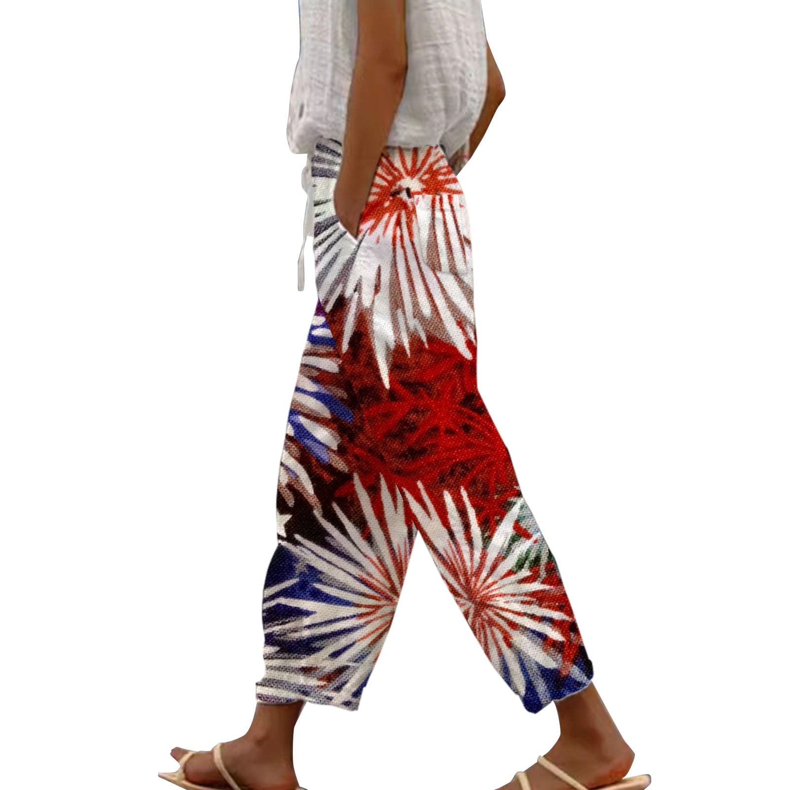 DOPRISIC Daily Deals of Todays White Linen Pants Petite High Waisted Stretch Cargo Pants Women