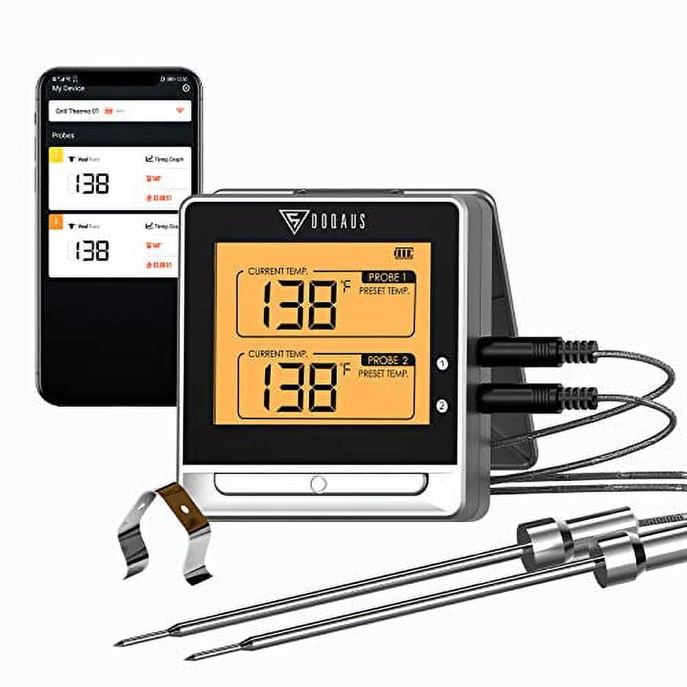 DOQAUS Bluetooth Wireless Meat Thermometer for Grilling, Digital Food  Thermometer with 2 Probes, 197ft Remote Cooking Thermometer with Smart  Kitchen Timer and Backlight for Smoker, Oven, Grill, BBQ 