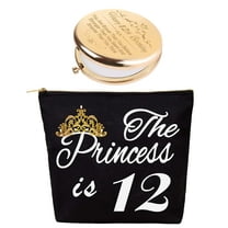 DORADREAMDEKO 12th Birthday Gifts for Girls - Gold and Black 12 Year Old Girl Presents, Mirror and Makeup Bag for 12th Birthday Celebration