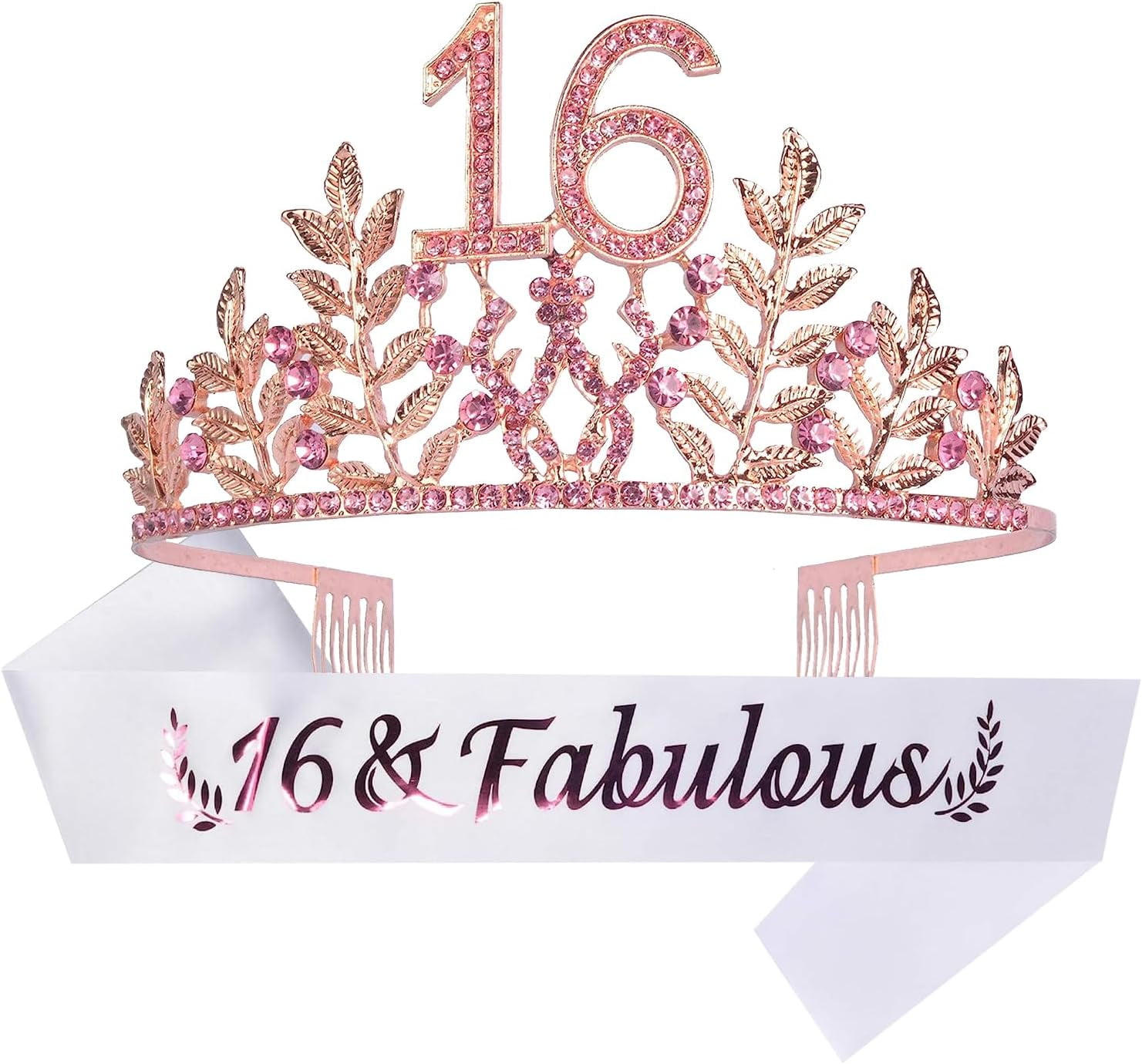 16th Birthday Sash & Tiara Set – Princess Crown, Number Balloons, Cake Toppers For Girls Party