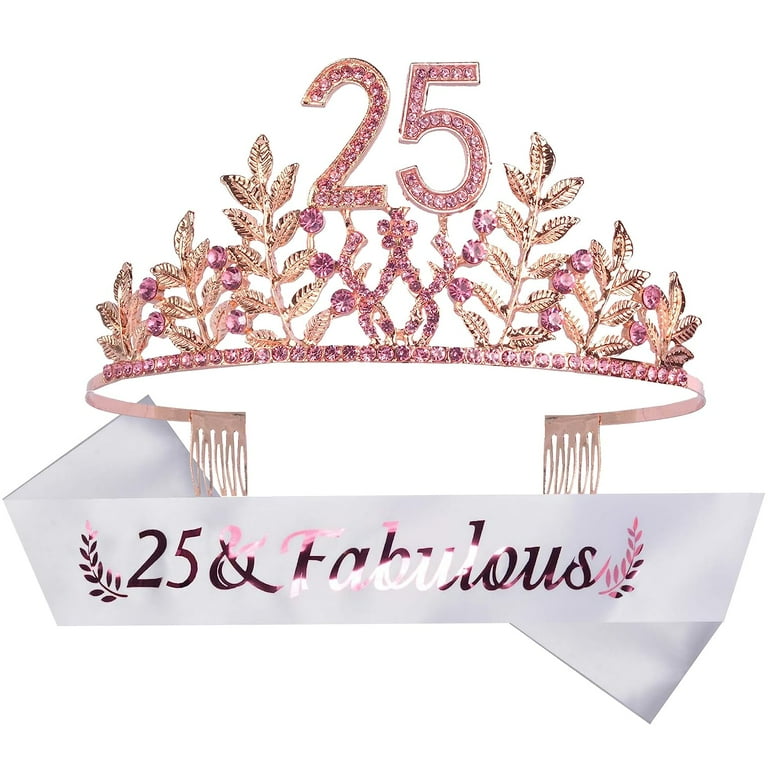 DORADREAMDEKO 25th Birthday Sash & Tiara Set: Glitter Sash +