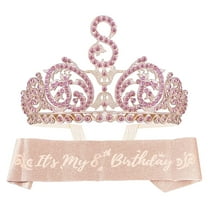 DORADREAMDEKO Forest Rhinestone Pink Tiara and Glitter Sash Set - Perfect 8th Birthday Gift for Princess Party Girls