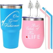 DORADREAMDEKO Pink/Blue Fisherman Tumbler & Mug Set - Perfect Couples Gift for Wedding, Anniversary, or Christmas