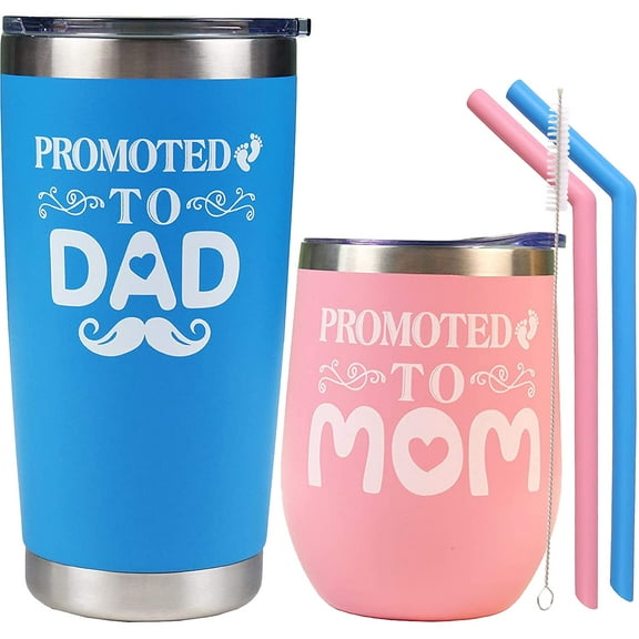 DORADREAMDEKO Promoted Parent Tumbler & Mug Set - Perfect Christmas Gift for New Moms and Dads, Celebrate Parenthood with this Unique Couple Gift!