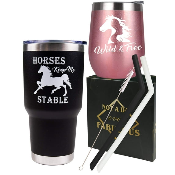 DORADREAMDEKO Wild and Free Tumbler - Pink/Black Horse Lover Gifts for Women, Birthday & Christmas Gifts, Novelty Funny Horse Gifts